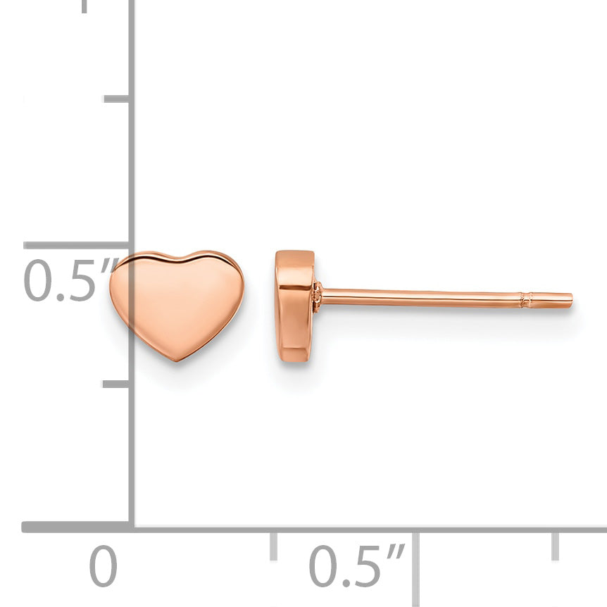 Stainless Steel Rose Gold-Tone Polished Heart Button Earrings for Women