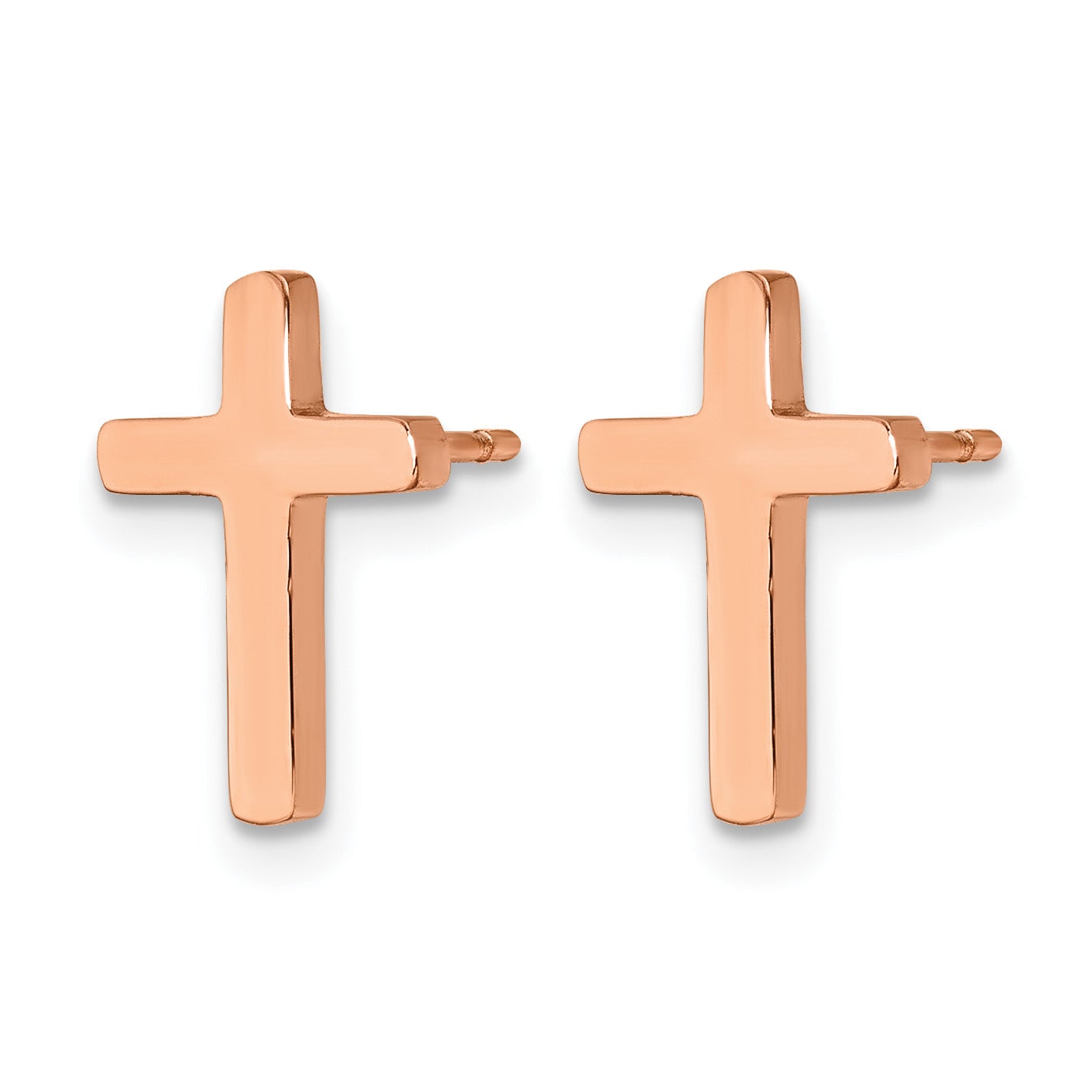 Stainless Steel Rose Gold-Tone Polished Cross Button Earrings for Women