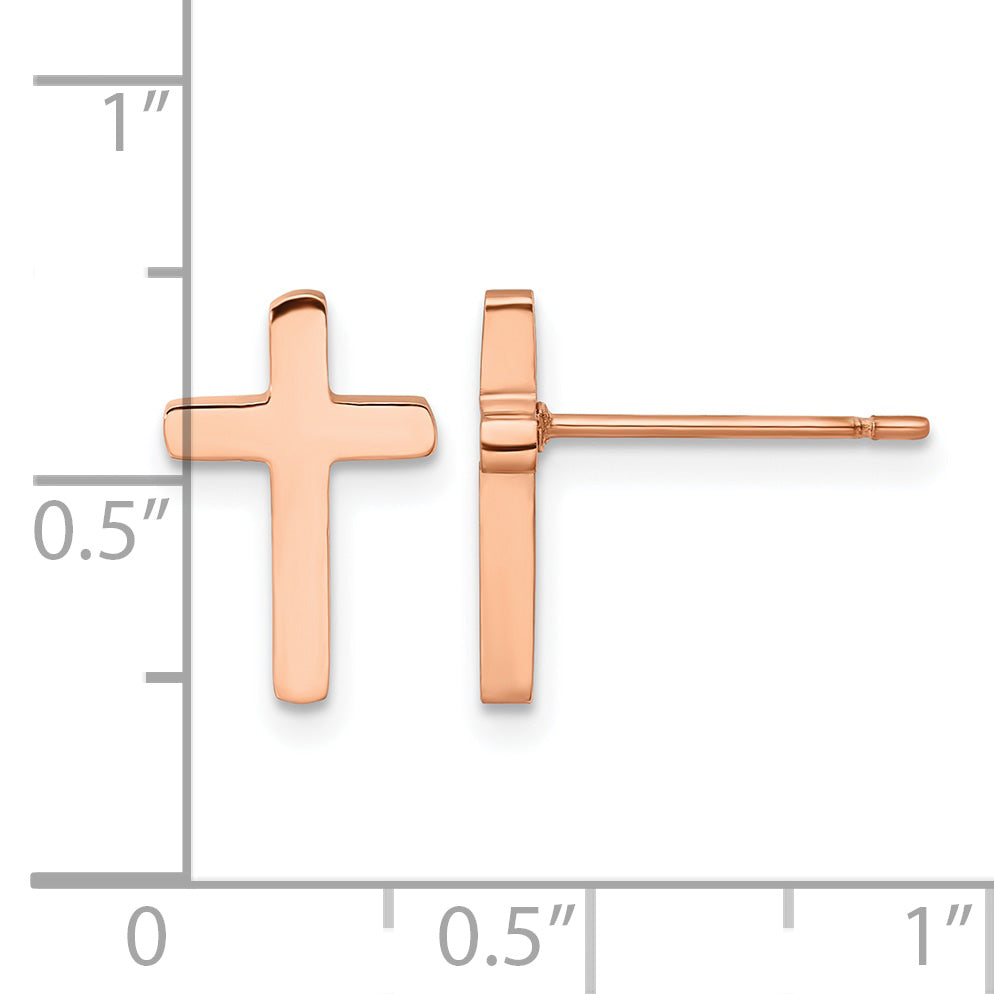 Stainless Steel Rose Gold-Tone Polished Cross Button Earrings for Women