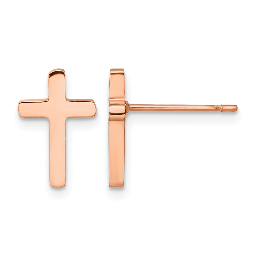 Stainless Steel Rose Gold-Tone Polished Cross Button Earrings for Women