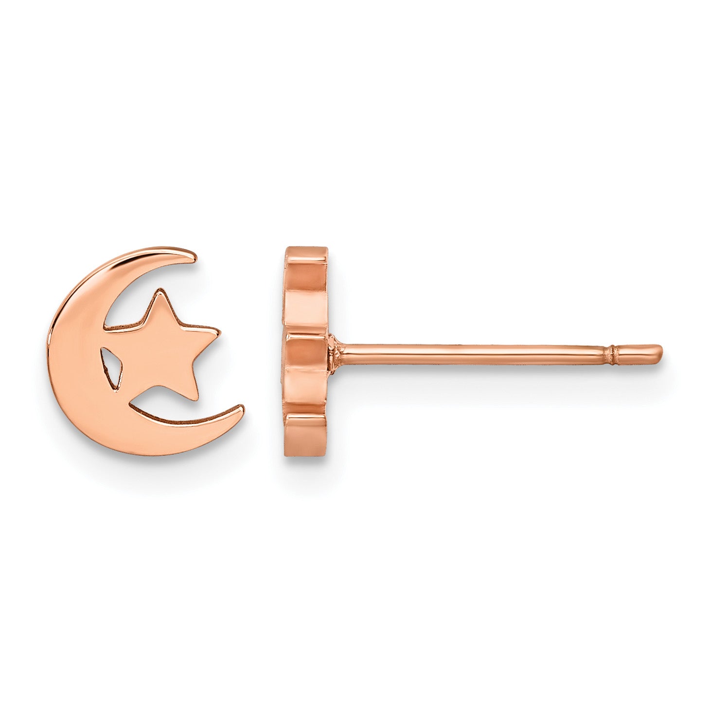 Stainless Steel Rose Gold-Tone Polished Star Button Earrings for Women