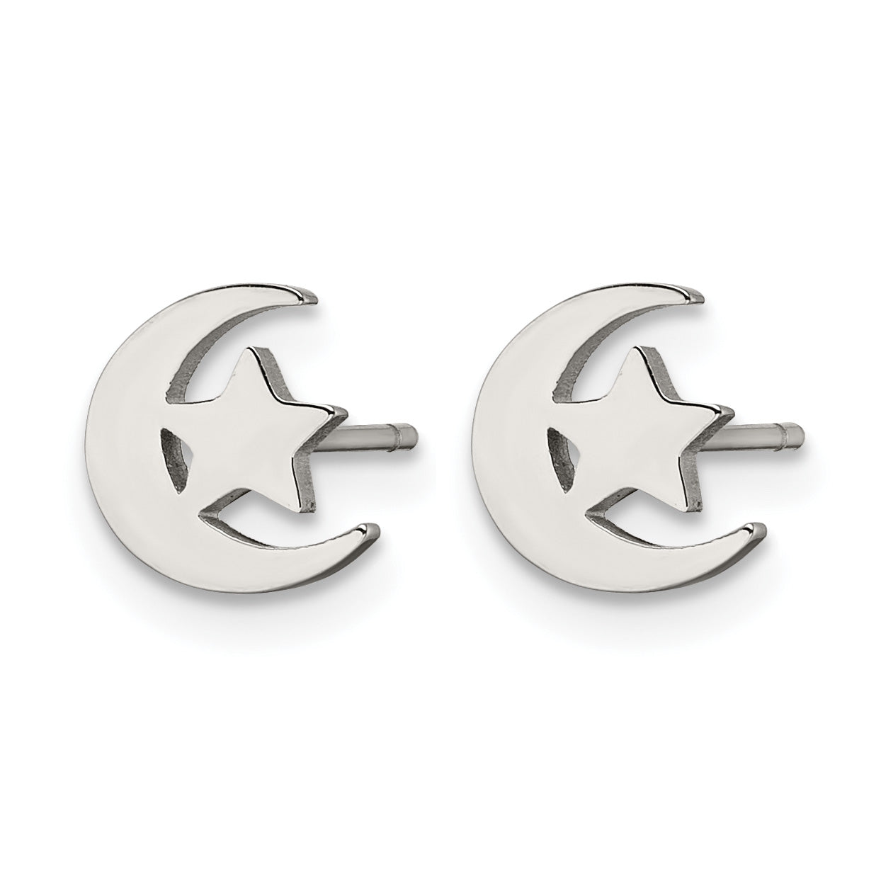 Stainless Steel Polished Star Button Earrings Secondary image
