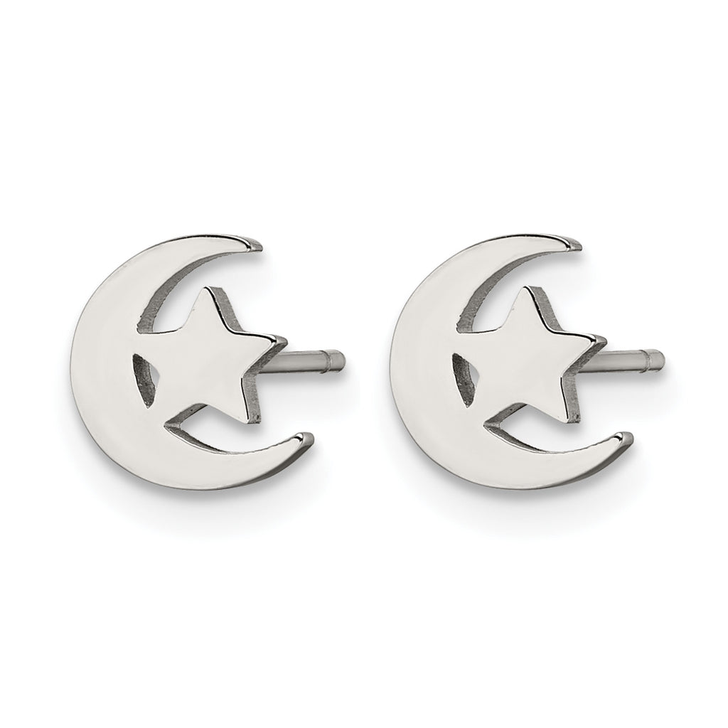 Stainless Steel Polished Star Button Earrings