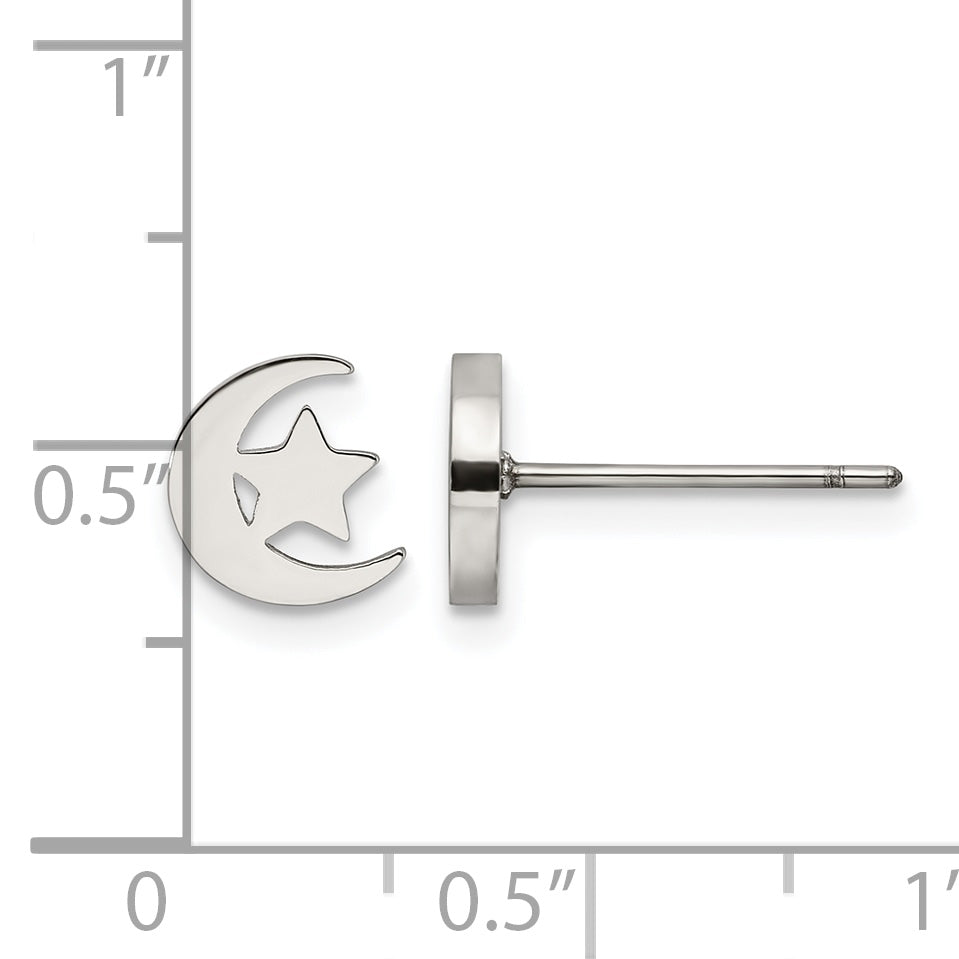 Stainless Steel Polished Star Button Earrings