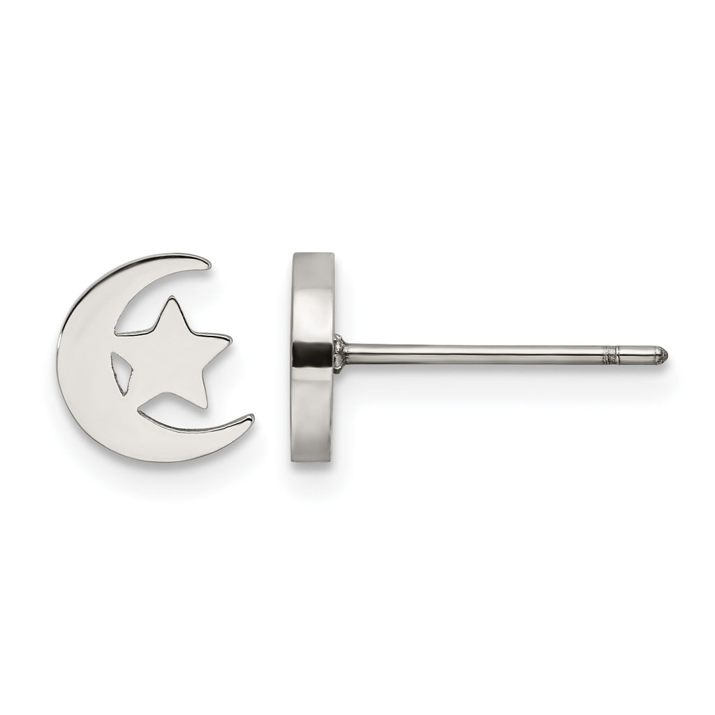 Stainless Steel Polished Star Button Earrings