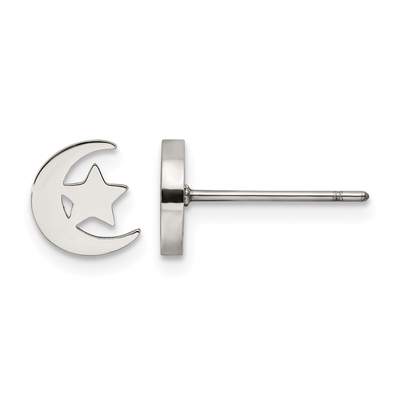 Stainless Steel Polished Star Button Earrings