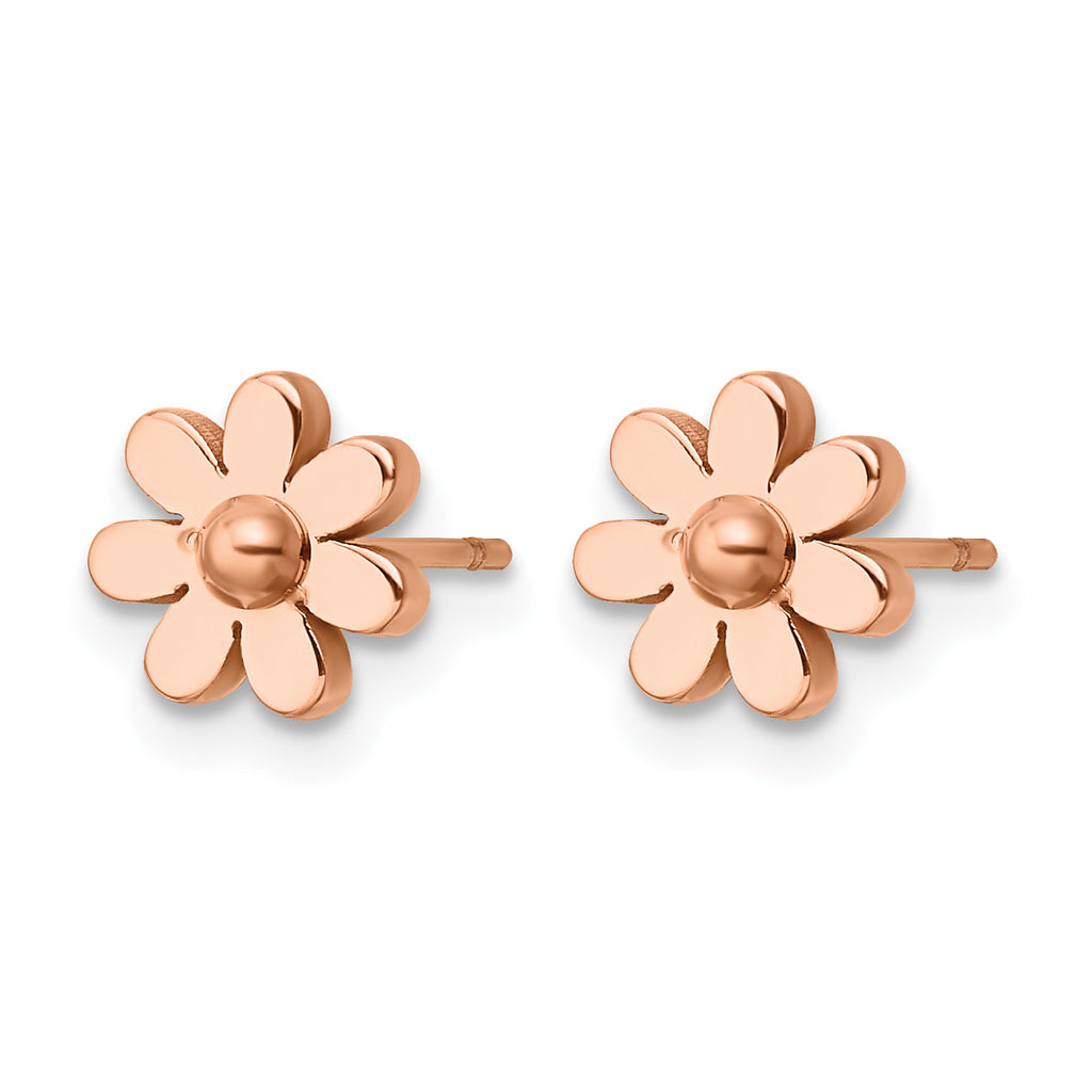Stainless Steel Rose Gold-Tone Polished Flower Button Earrings for Women