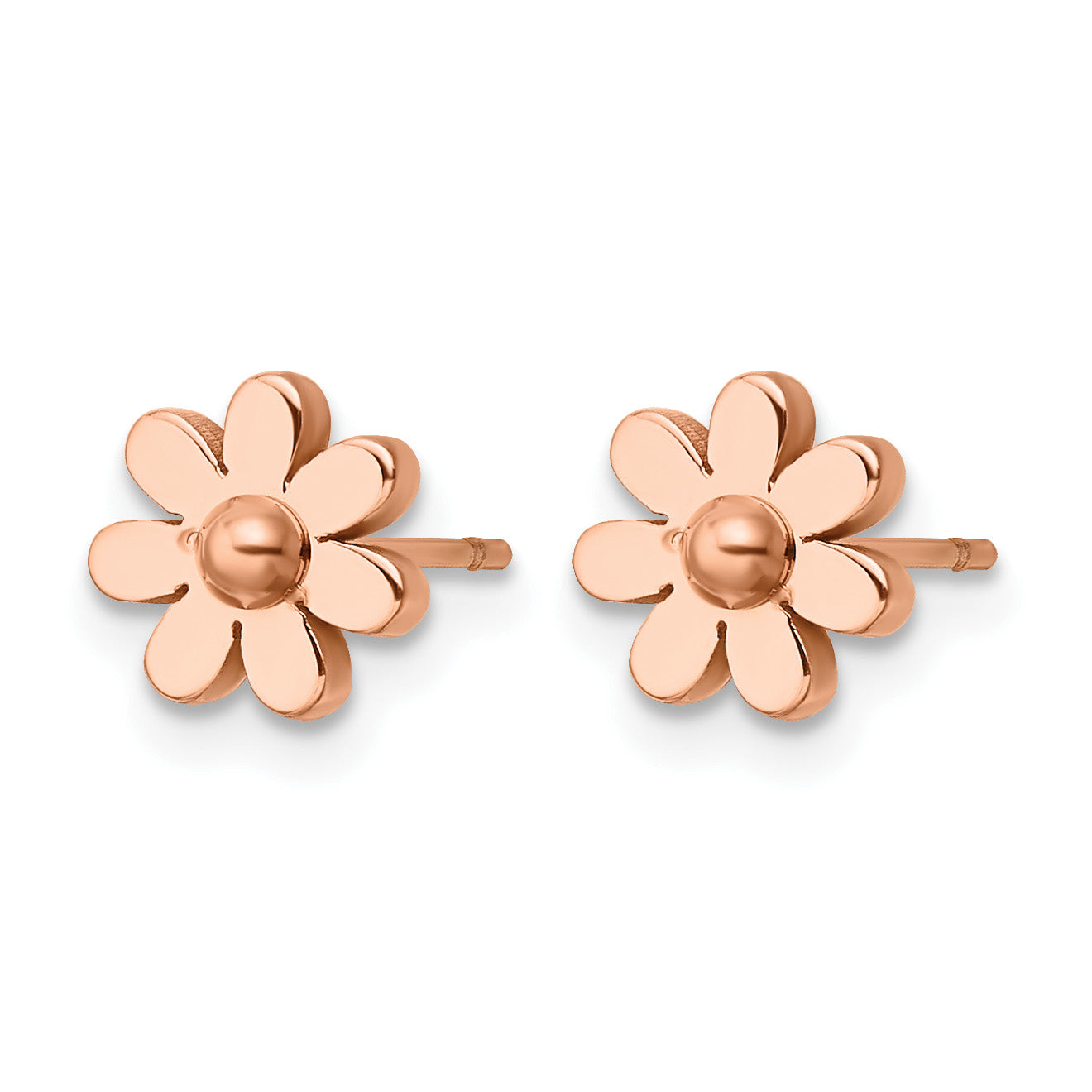 Stainless Steel Rose Gold-Tone Polished Flower Button Earrings for Women