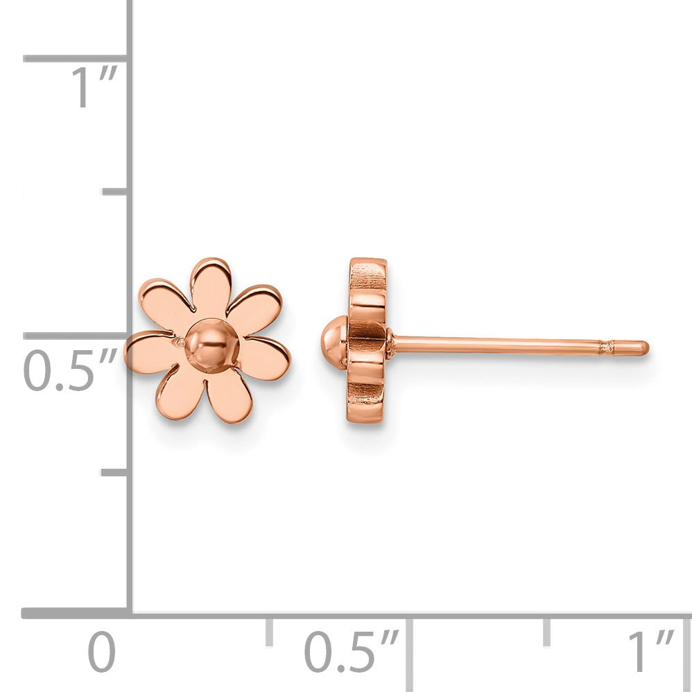 Stainless Steel Rose Gold-Tone Polished Flower Button Earrings for Women