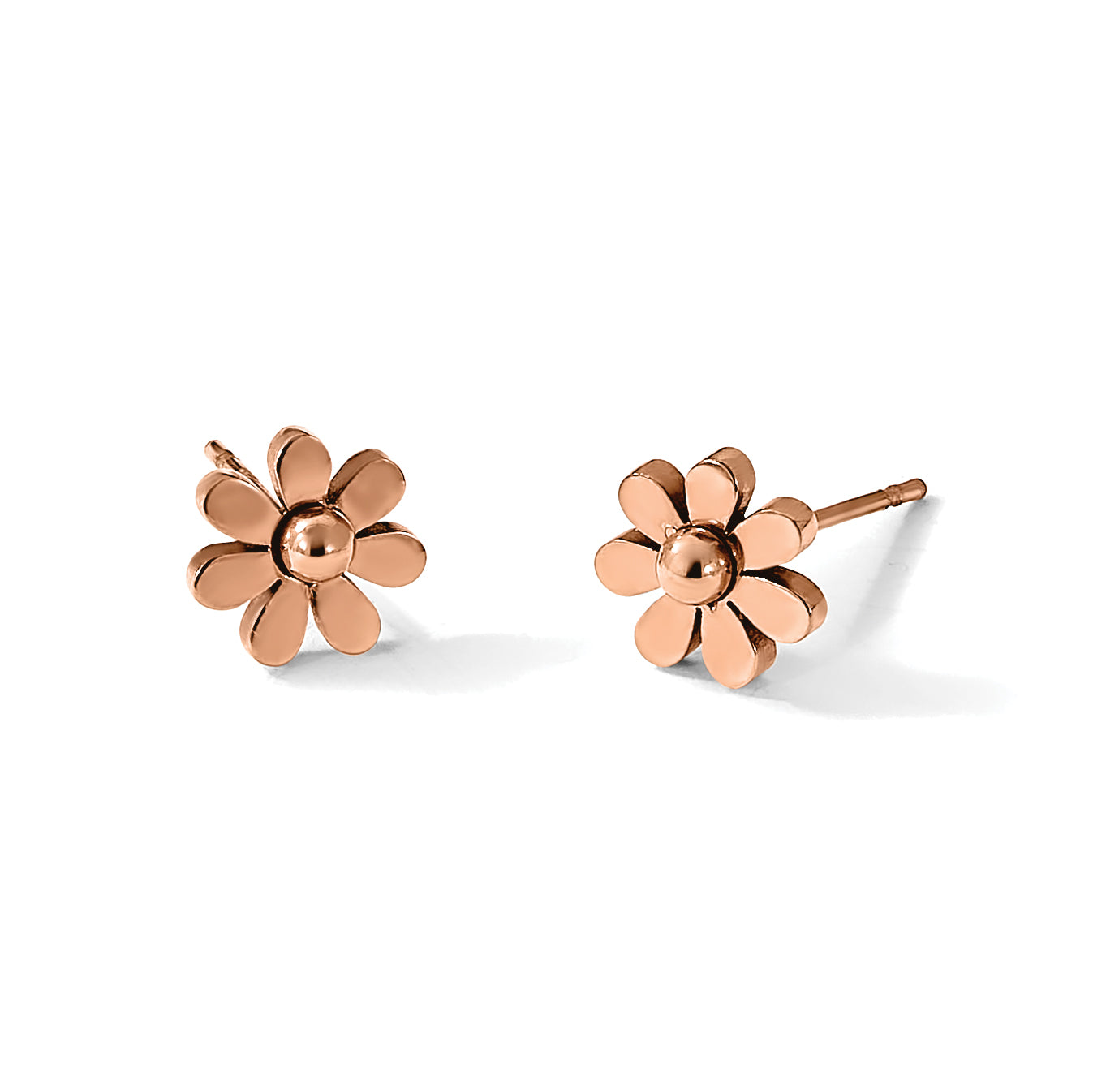 Stainless Steel Rose Gold-Tone Polished Flower Button Earrings for Women