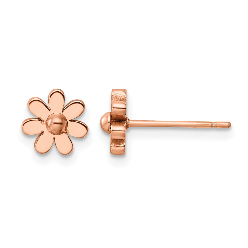 Stainless Steel Rose Gold-Tone Polished Flower Button Earrings for Women