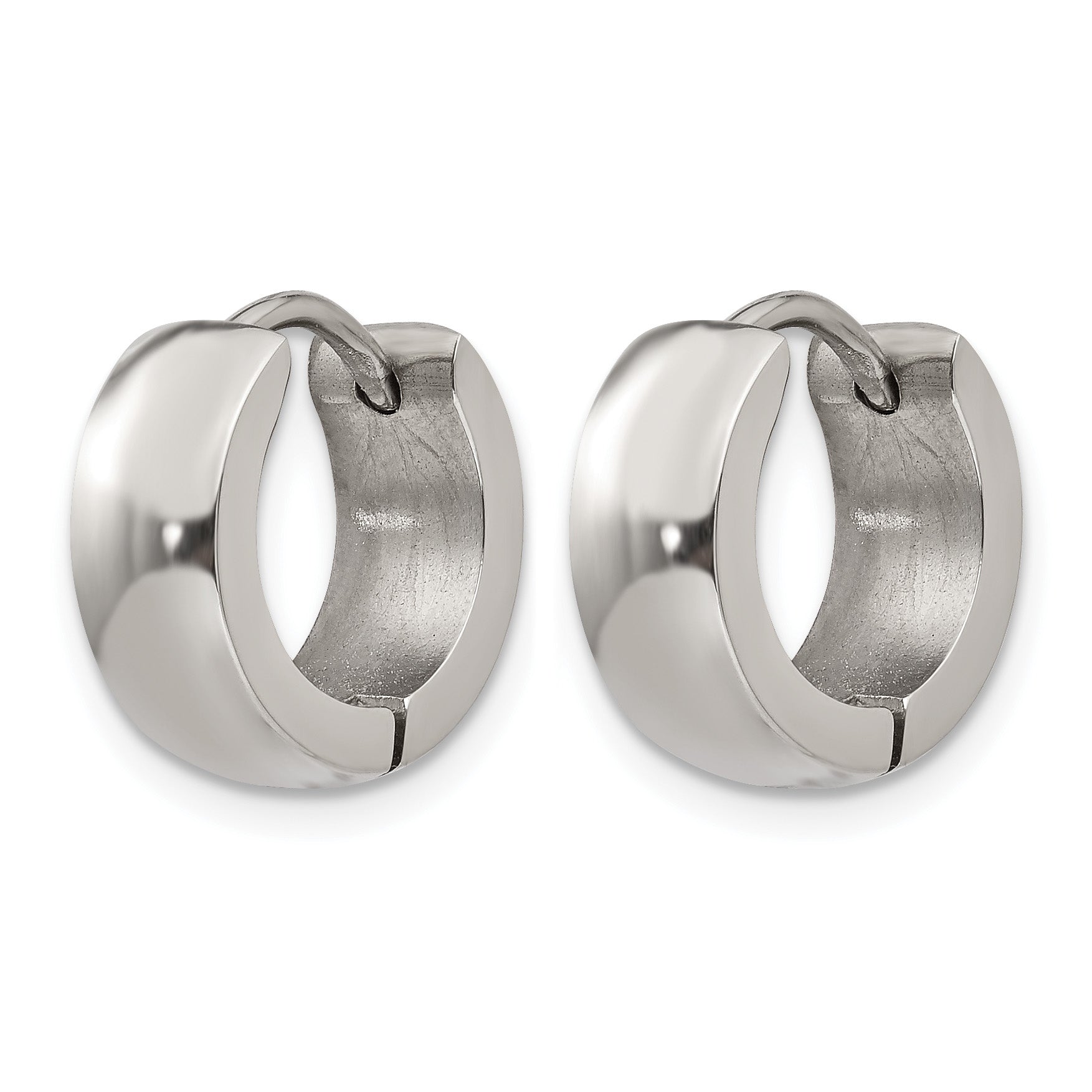 Stainless Steel Polished Hinged Huggie Hoop Earrings