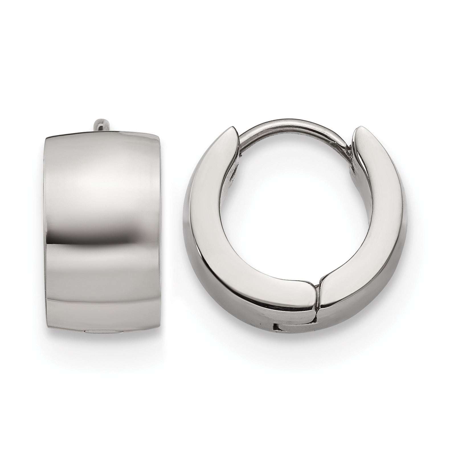 Stainless Steel Polished Hinged Huggie Hoop Earrings