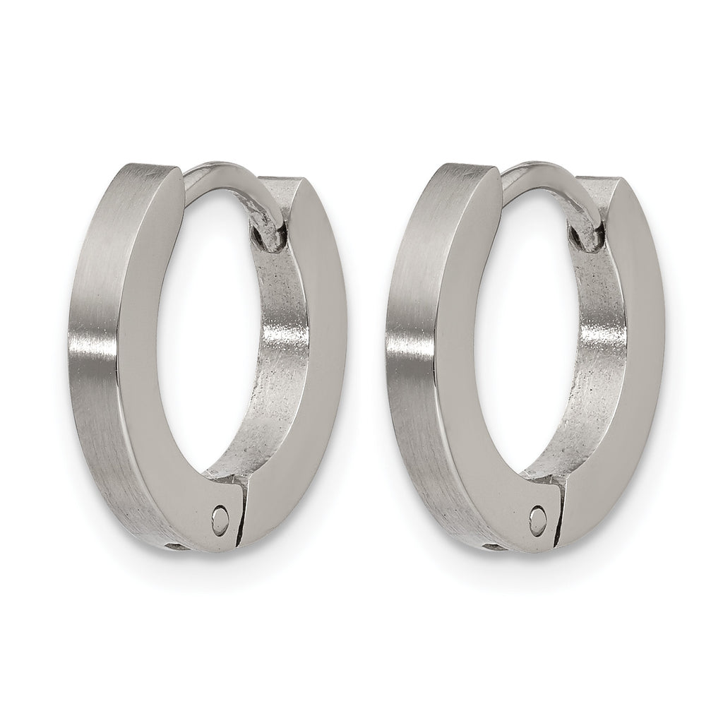 Stainless Steel Polished & Brushed Hinged Huggie Hoop Earrings