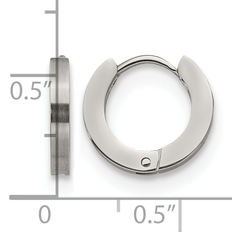 Stainless Steel Polished & Brushed Hinged Huggie Hoop Earrings