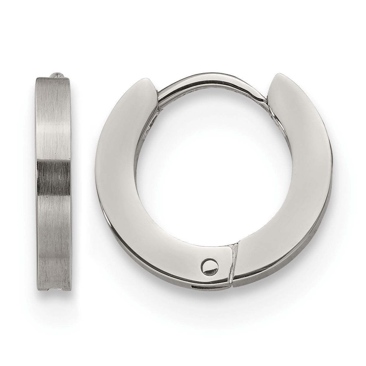 Stainless Steel Polished & Brushed Hinged Huggie Hoop Earrings Main image
