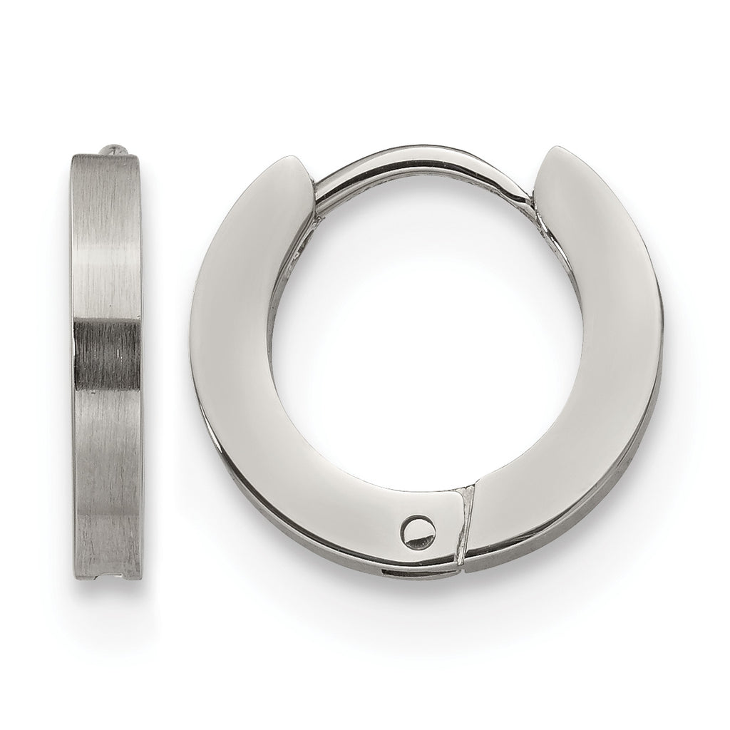 Stainless Steel Polished & Brushed Hinged Huggie Hoop Earrings