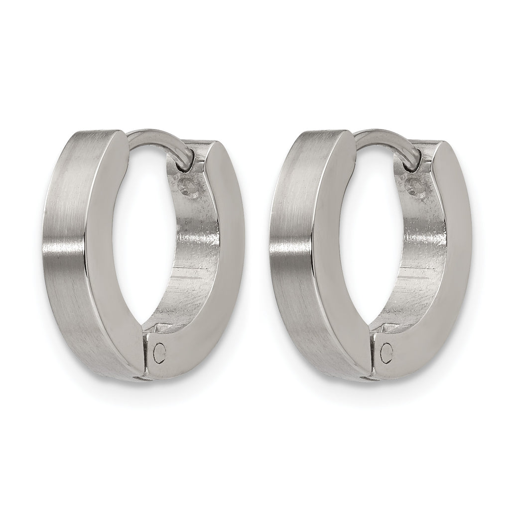 Stainless Steel Polished & Brushed Hinged Huggie Hoop Earrings