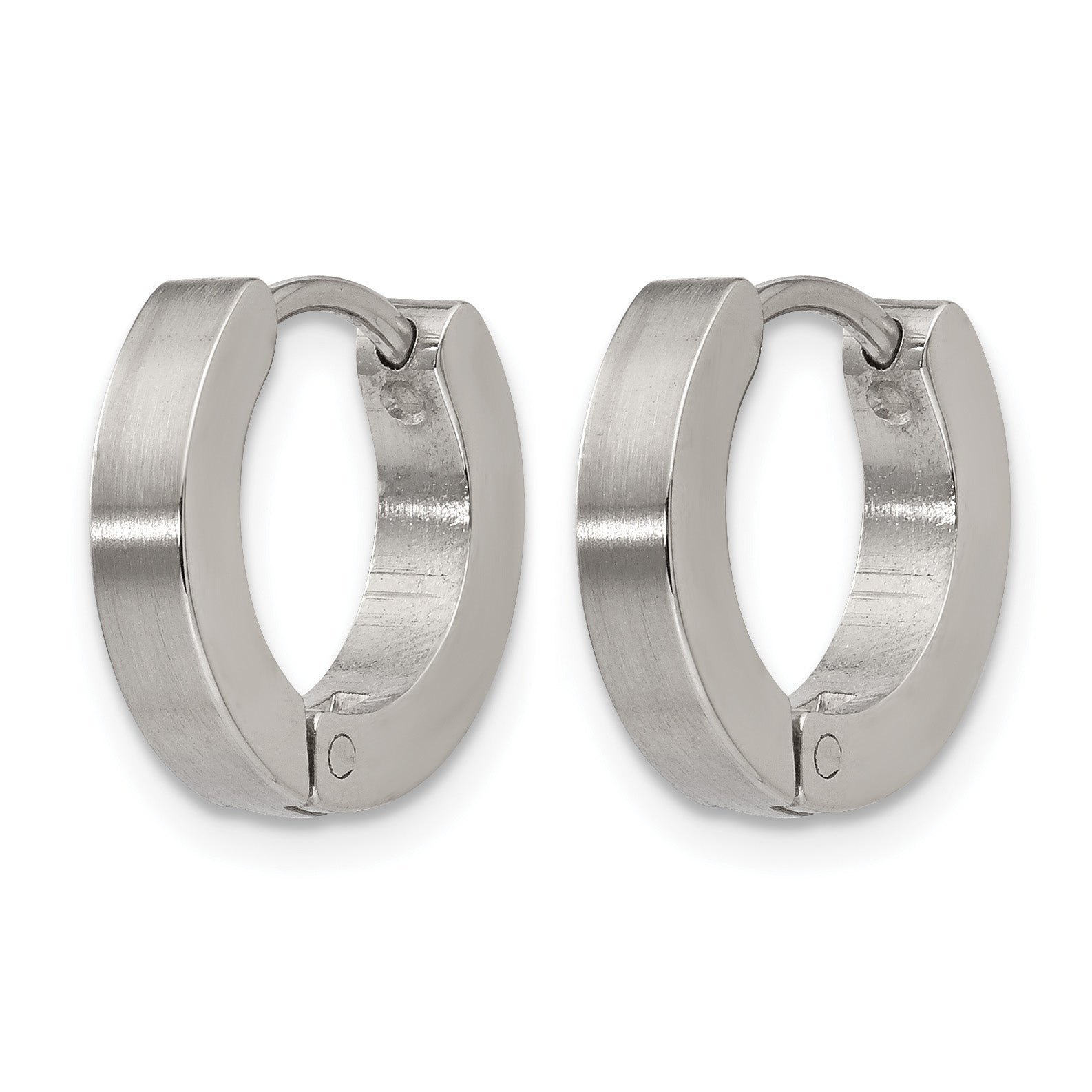 Stainless Steel Polished & Brushed Hinged Huggie Hoop Earrings