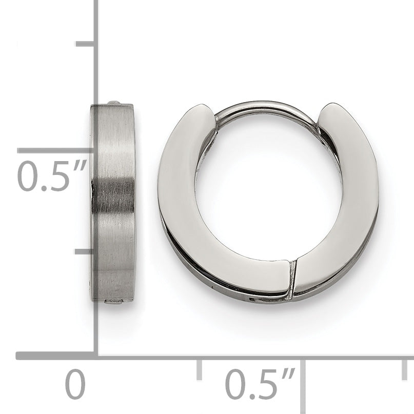 Stainless Steel Polished & Brushed Hinged Huggie Hoop Earrings