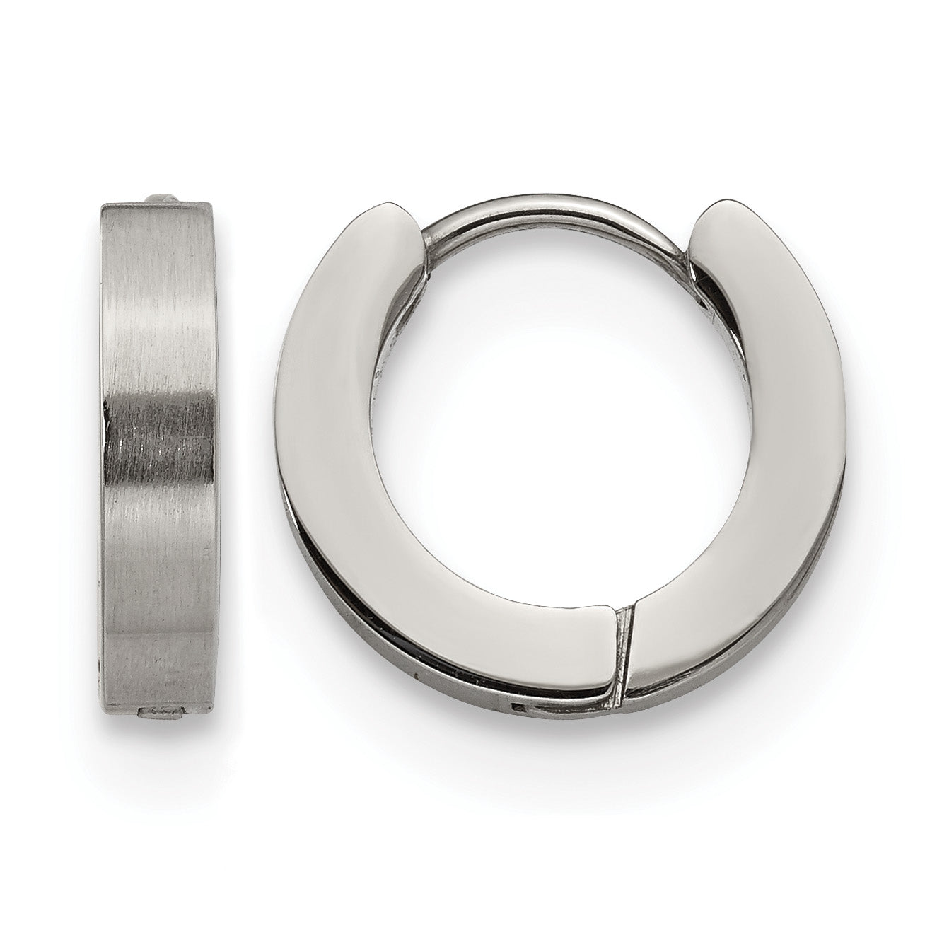 Stainless Steel Polished & Brushed Hinged Huggie Hoop Earrings Main image