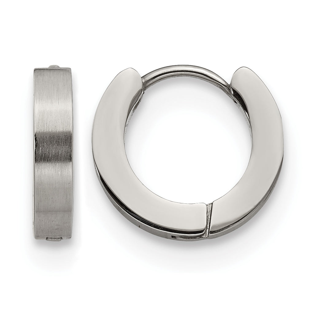 Stainless Steel Polished & Brushed Hinged Huggie Hoop Earrings