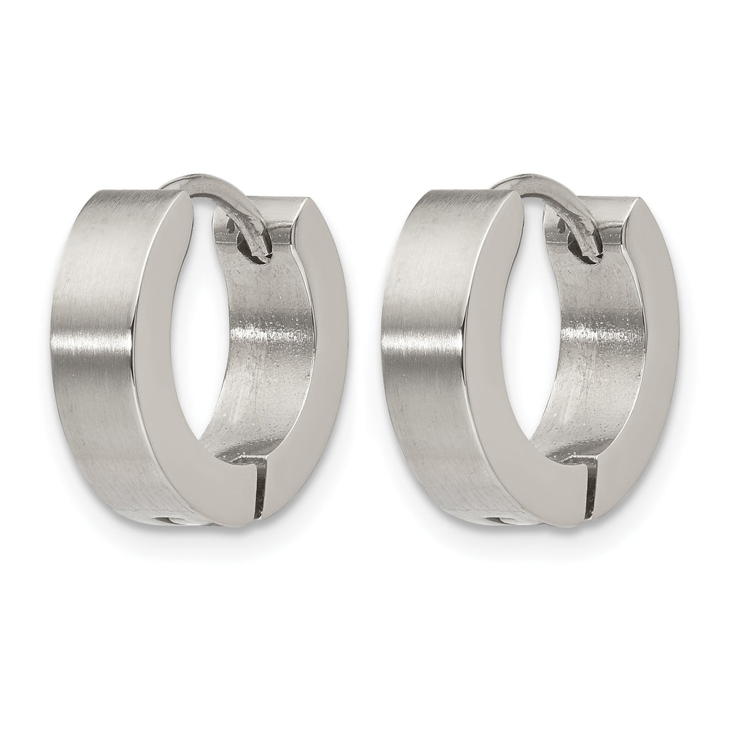 Stainless Steel Polished & Brushed Hinged Huggie Hoop Earrings
