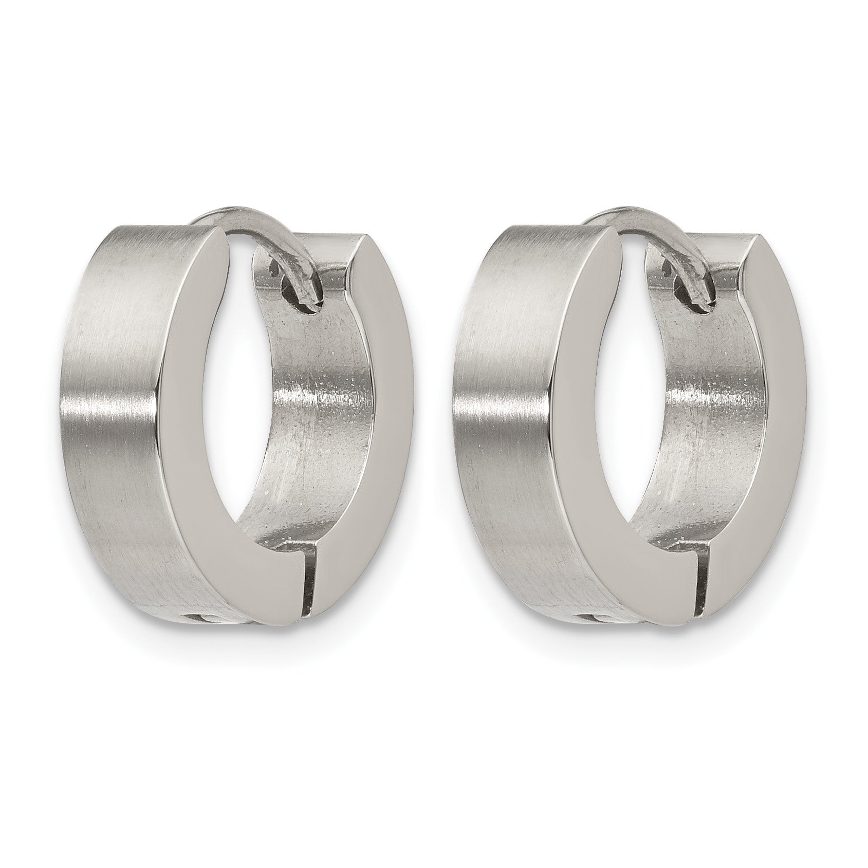 Stainless Steel Polished & Brushed Hinged Huggie Hoop Earrings