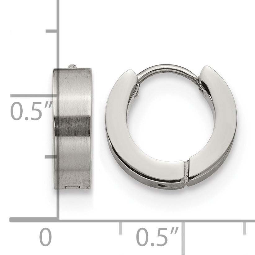 Stainless Steel Polished & Brushed Hinged Huggie Hoop Earrings
