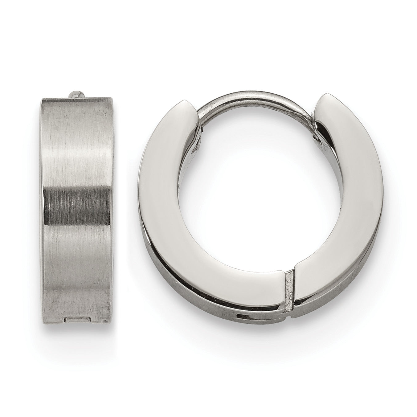 Stainless Steel Polished & Brushed Hinged Huggie Hoop Earrings Main image