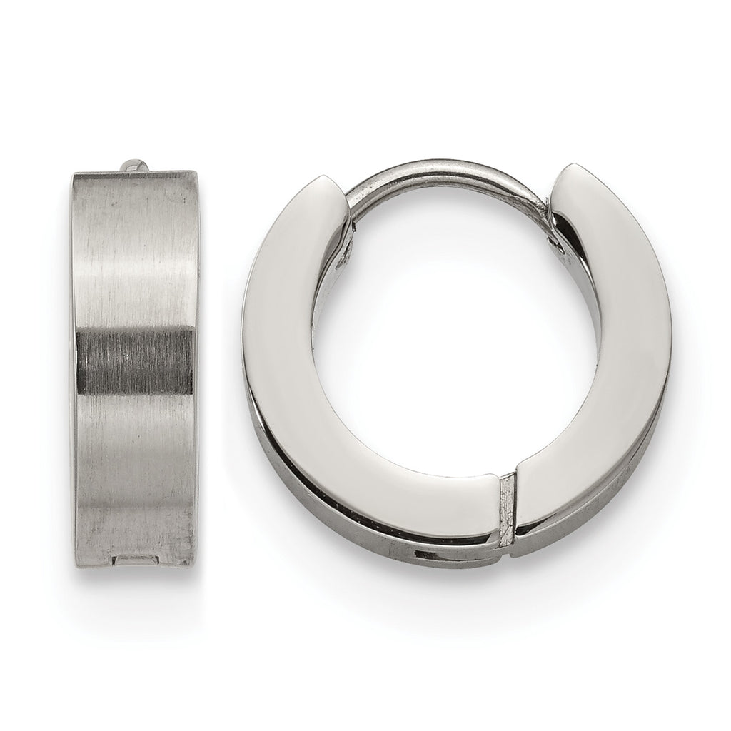 Stainless Steel Polished & Brushed Hinged Huggie Hoop Earrings