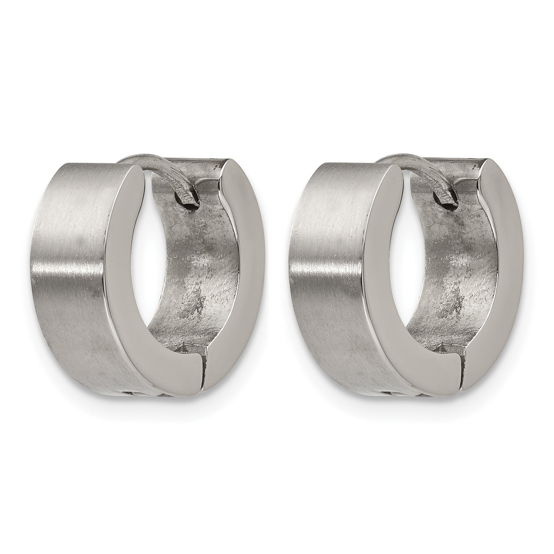 Stainless Steel Polished & Brushed Hinged Huggie Hoop Earrings Secondary image