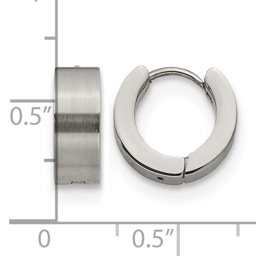 Stainless Steel Polished & Brushed Hinged Huggie Hoop Earrings