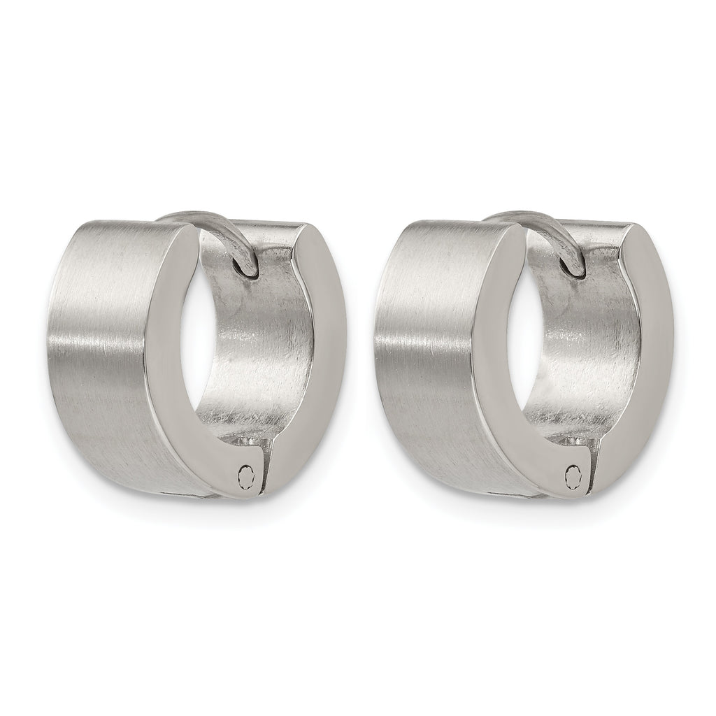 Stainless Steel Polished & Brushed Hinged Huggie Hoop Earrings