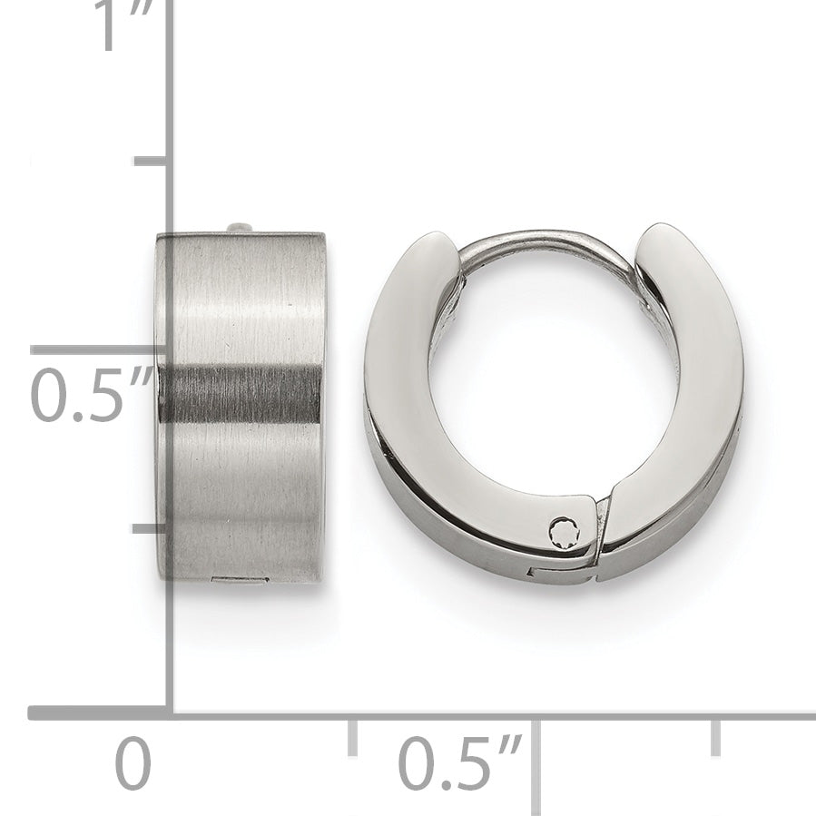 Stainless Steel Polished & Brushed Hinged Huggie Hoop Earrings