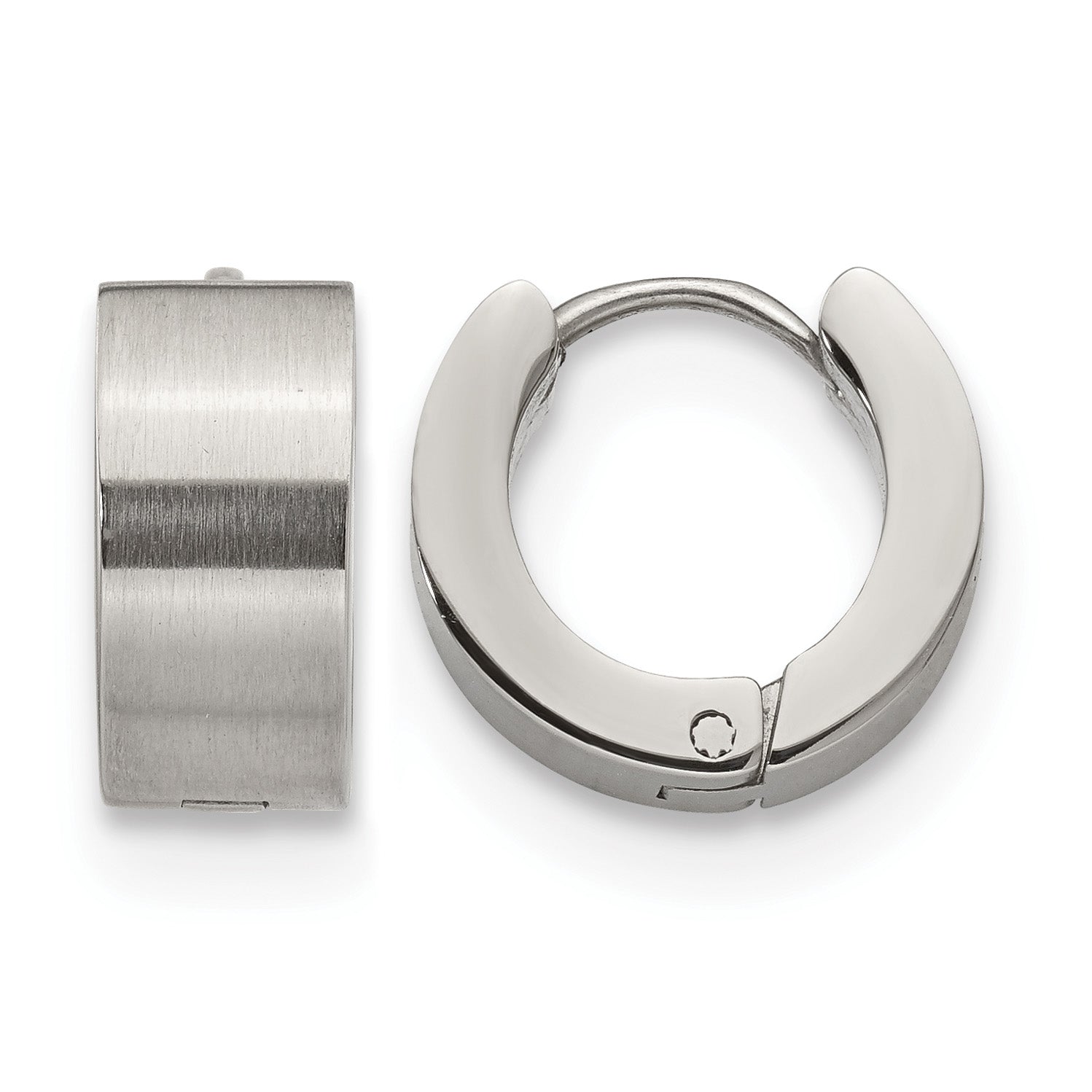 Stainless Steel Polished & Brushed Hinged Huggie Hoop Earrings Main image