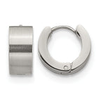 Stainless Steel Polished & Brushed Hinged Huggie Hoop Earrings