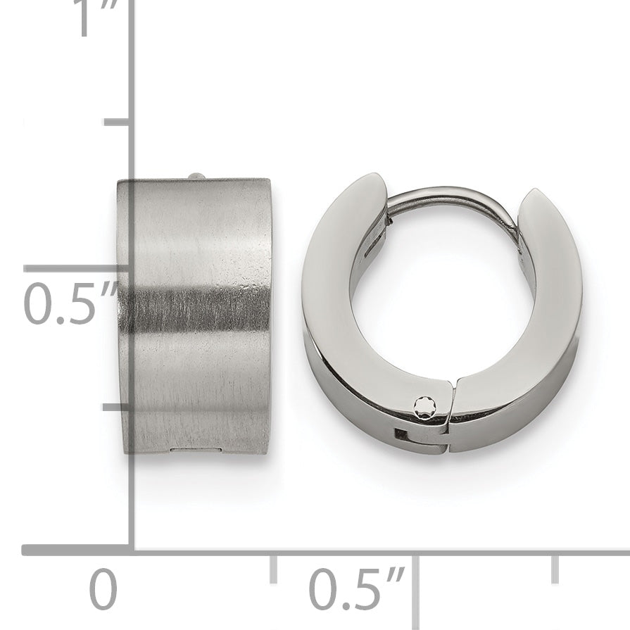Stainless Steel Polished & Brushed Hinged Huggie Hoop Earrings