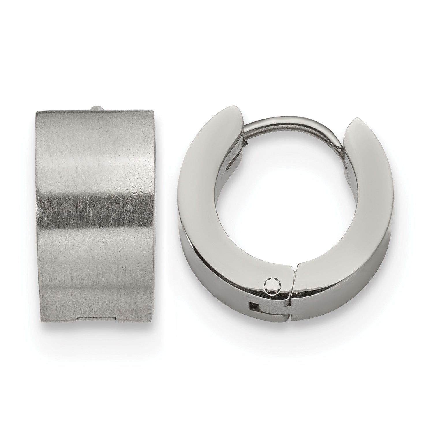 Stainless Steel Polished & Brushed Hinged Huggie Hoop Earrings