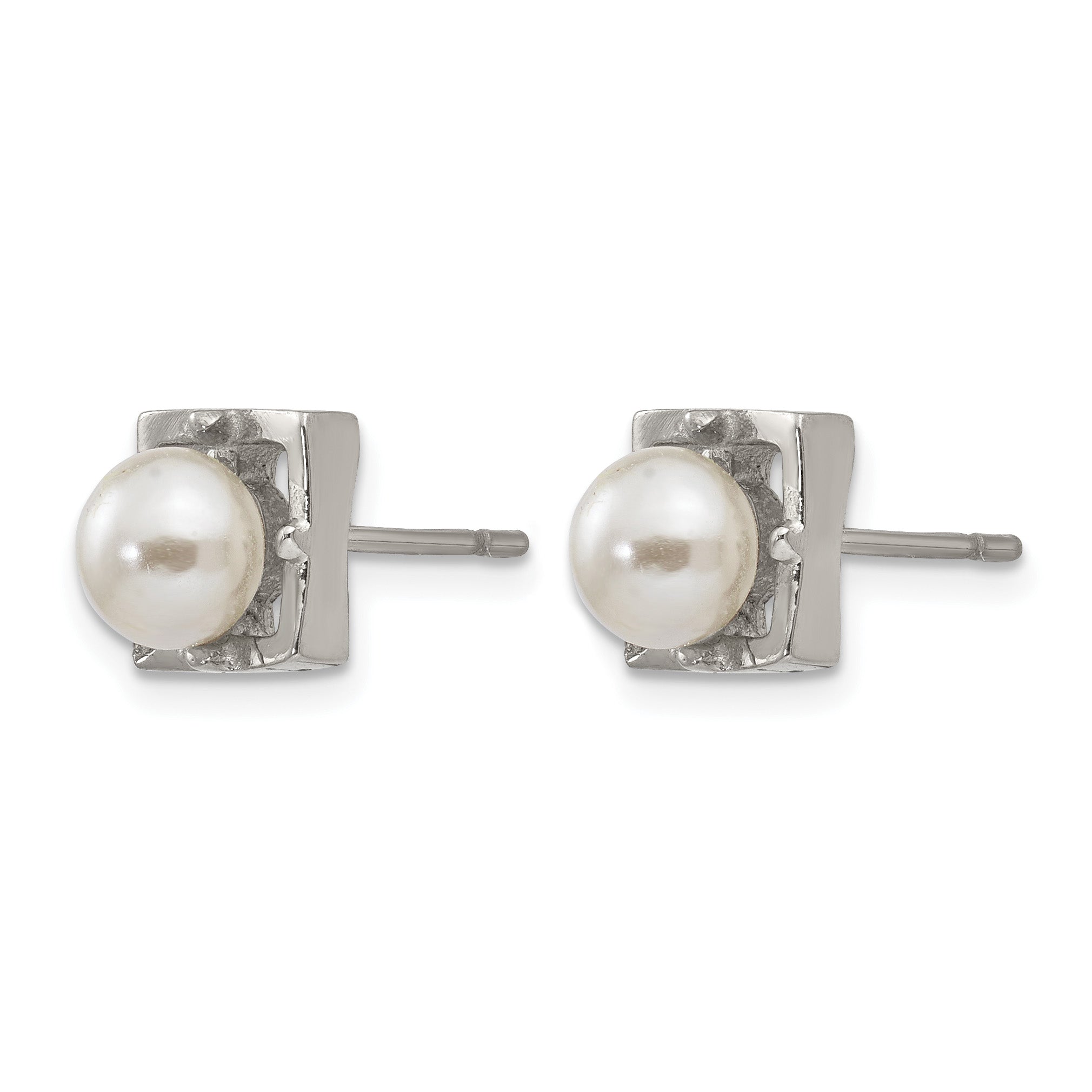 Stainless Steel Polished Square Pear Simulated Pearl Button Earrings for Women Secondary image