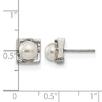 Stainless Steel Polished Square Pear Simulated Pearl Button Earrings for Women