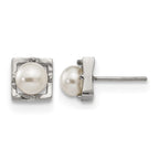 Stainless Steel Polished Square Pear Simulated Pearl Button Earrings for Women