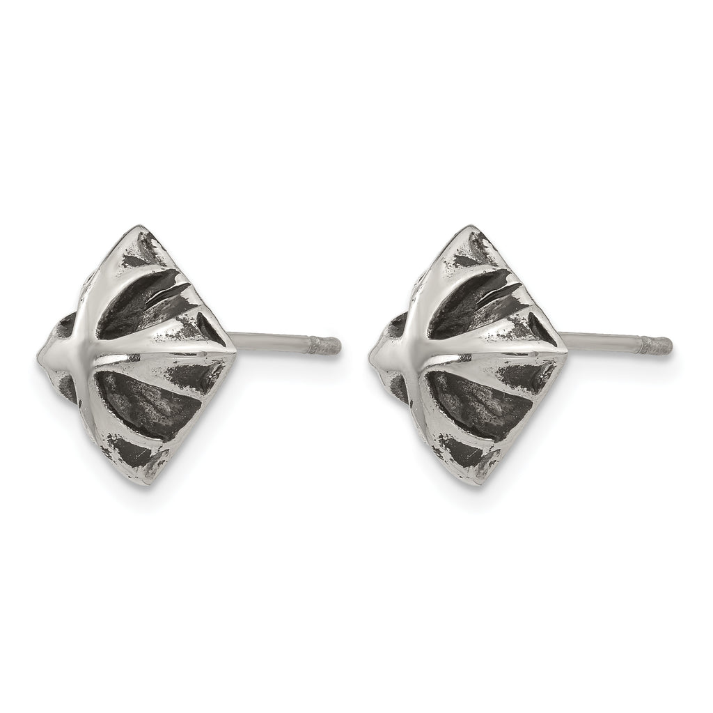 Stainless Steel Polished & Antiqued Button Earrings for Women