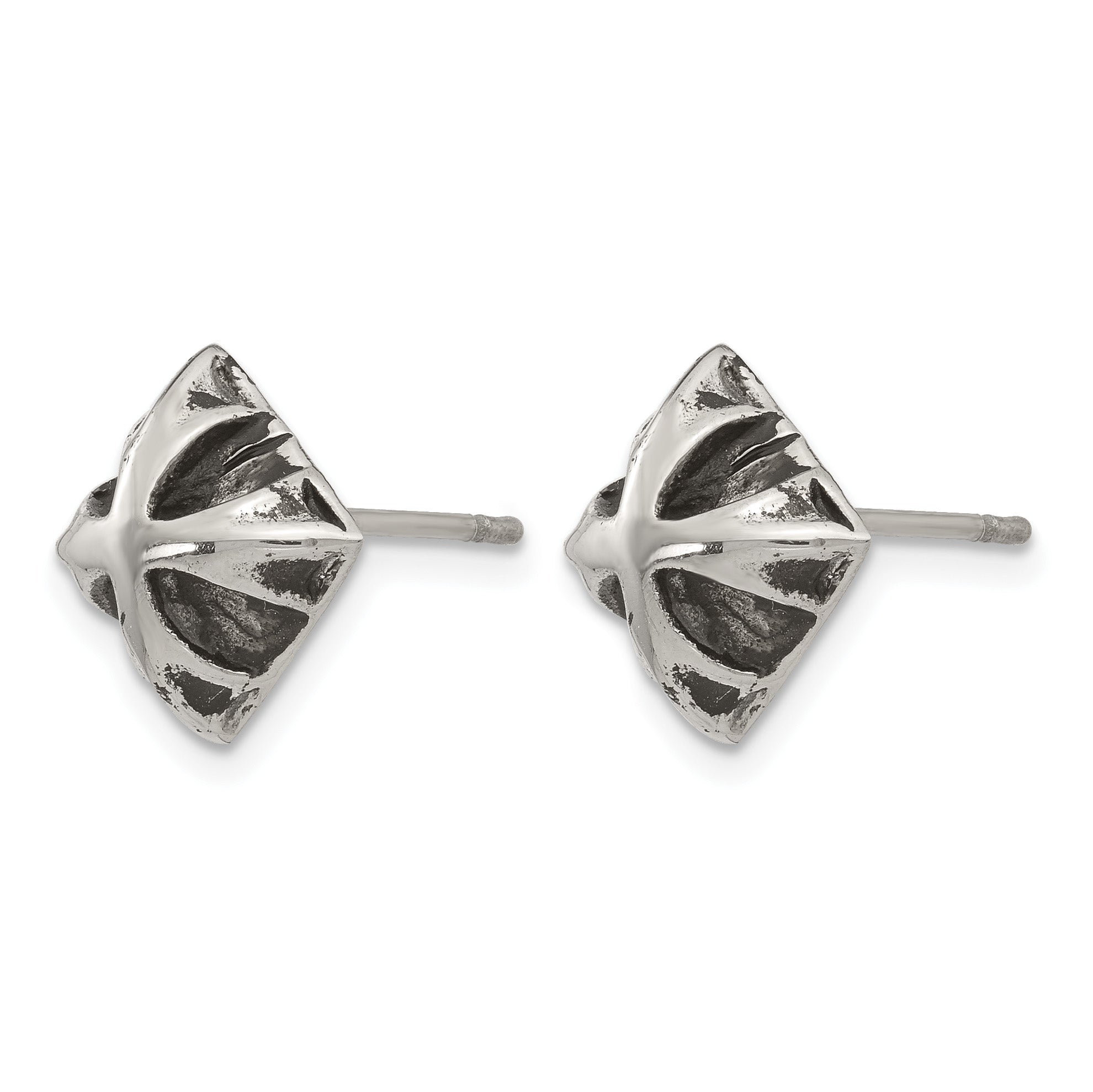 Stainless Steel Polished & Antiqued Button Earrings for Women