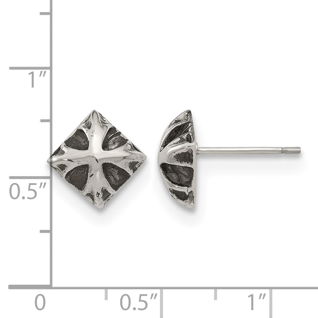Stainless Steel Polished & Antiqued Button Earrings for Women