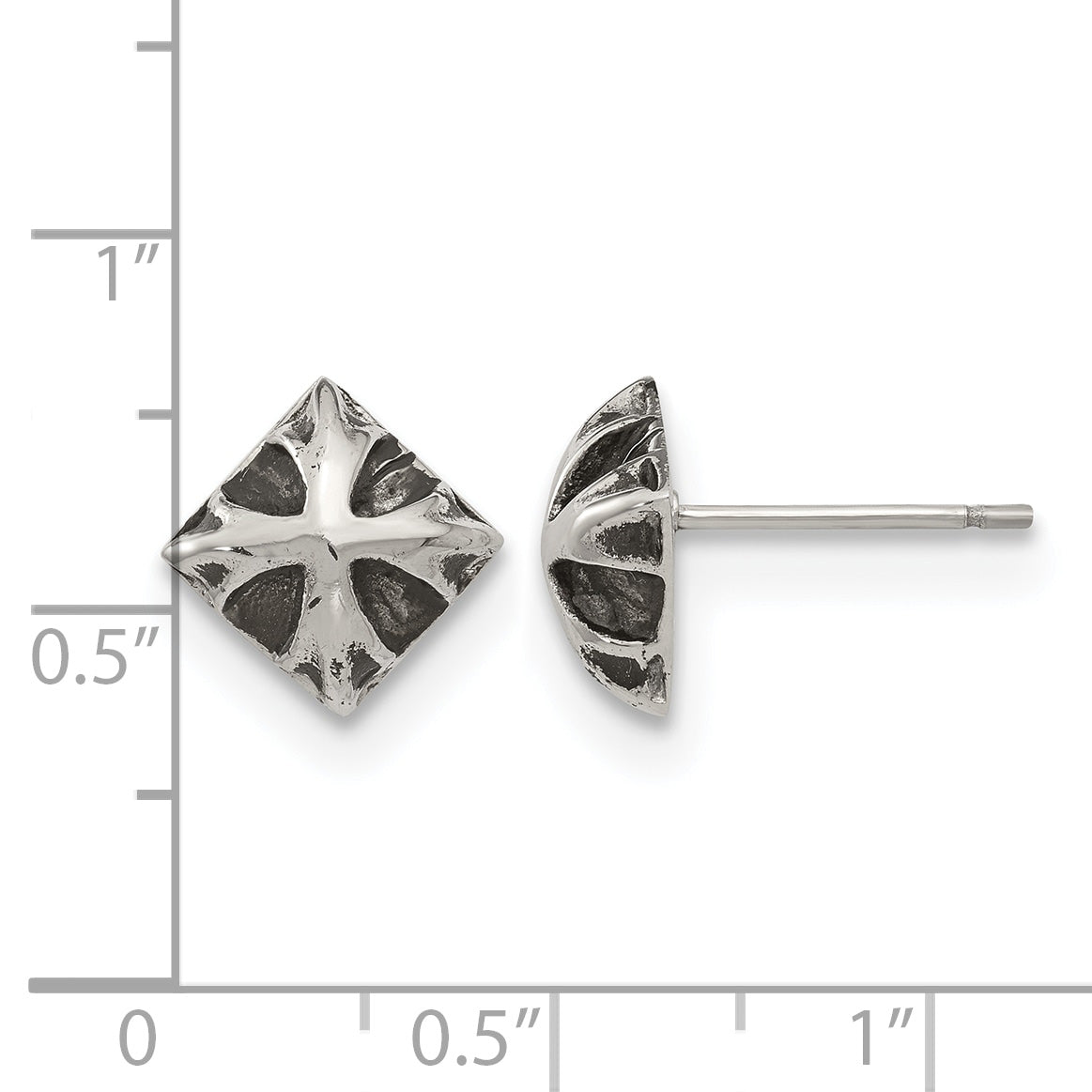 Stainless Steel Polished & Antiqued Button Earrings for Women