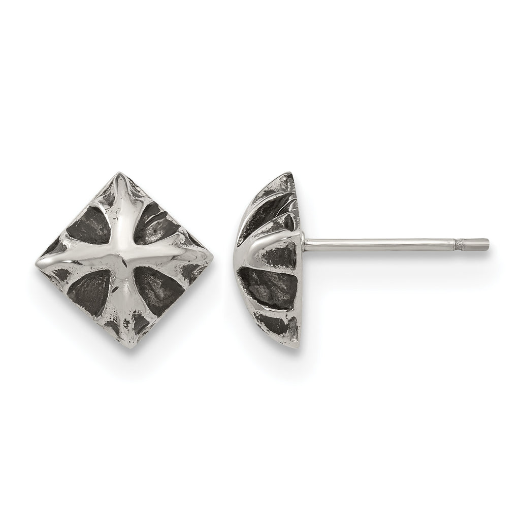 Stainless Steel Polished & Antiqued Button Earrings for Women