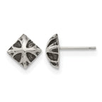 Stainless Steel Polished & Antiqued Button Earrings for Women
