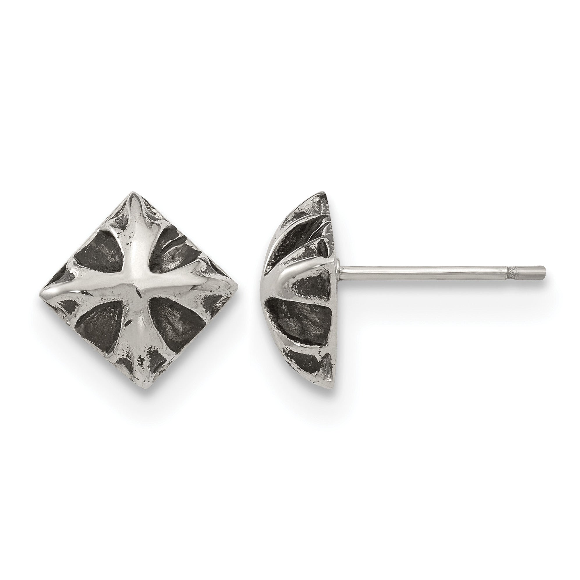 Stainless Steel Polished & Antiqued Button Earrings for Women