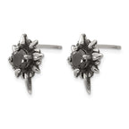 Stainless Steel Polished & Antiqued Black Cubic Zirconia Button Earrings for Women